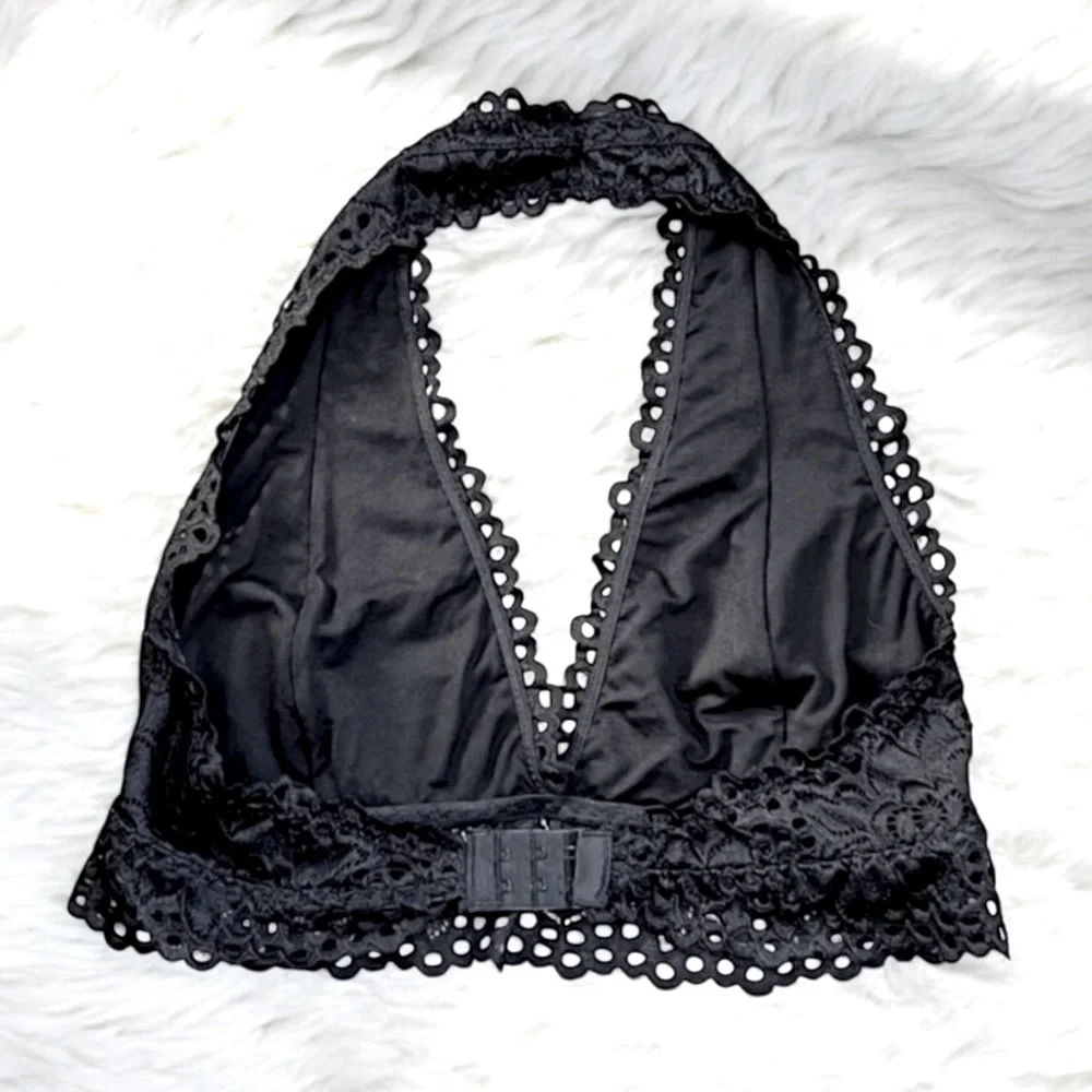NWOT ZENANA OUTFITTERS Lace Halter Bralette Black L Fairy Grunge Boho Festival - Picture 14 of 16